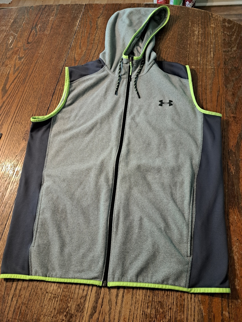 Mens Large Under Armour Hooded Vest Sleeveless Zipper Grey Green Hoodie